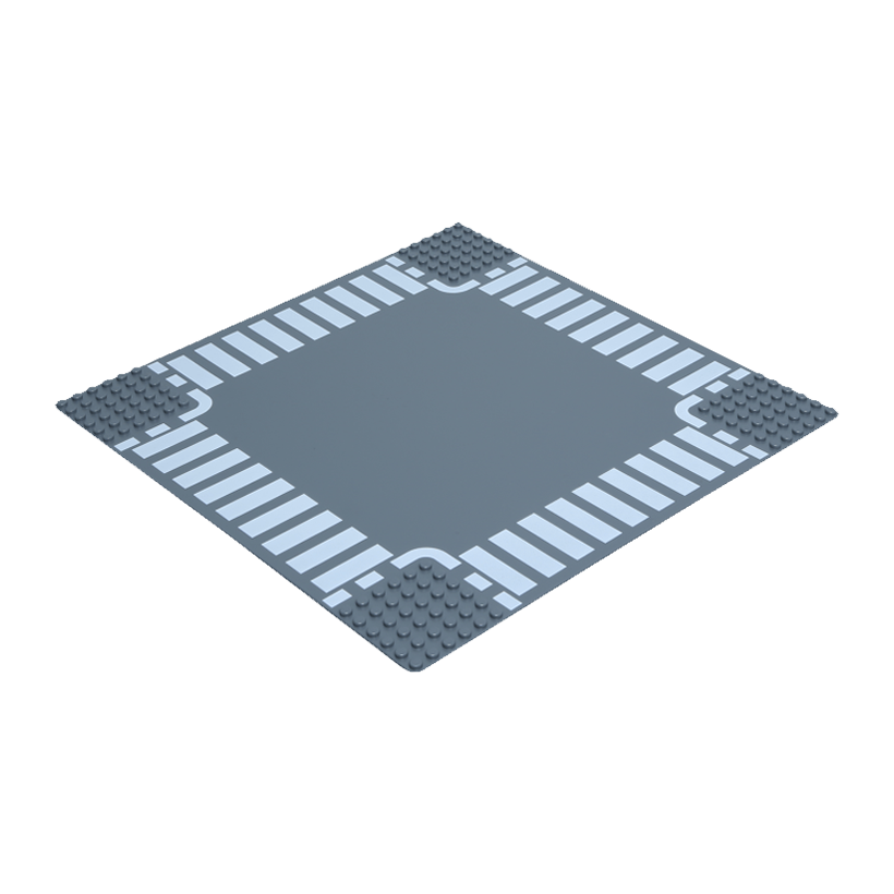 Пластина Lego Базова Дорога Stud Crossroad with White Dashed Lines 32 x 32 44343px3 4277477 Dark Bluish Grey Б/У - Retromagaz