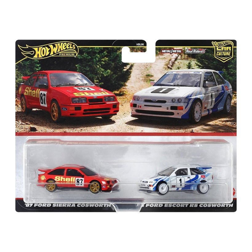 Машинка Premium 2шт Hot Wheels '87 Ford Sierra Cosworth / '93 Escort RS 2-Packs 1:64 HRR73 Red - Retromagaz