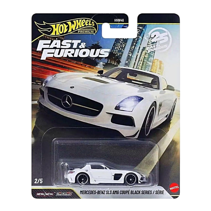 Машинка Premium Hot Wheels Mercedes-Benz SLS AMG Coupé Black Series Fast & Furious 1:64 JHW65 White - Retromagaz