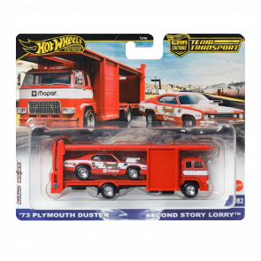 Машинка Premium 2шт Hot Wheels '73 Plymouth Duster та Second Story Lorry Team Transport 1:64 JBM38 Red - Retromagaz