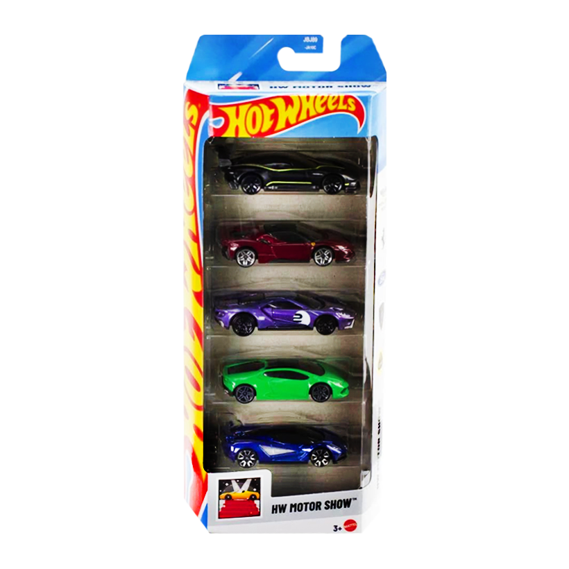 Машинка Базова 5шт Hot Wheels Aston Martin Vulcan / Ferrari SF90 / Ford GT / Lamborghini Huracan / Lotus Evija Motor Show 1:64 JBJ89 Orange - Retromagaz