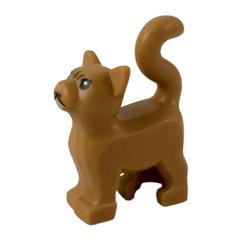 Фигурка Lego Земля Cat Standing with Black Eyes Tan Chin Reddish Brown Stripes on Forehead and Nougat Nose Pattern Animals 13786pb04 6233288 Medium Nougat Б/У - Retromagaz