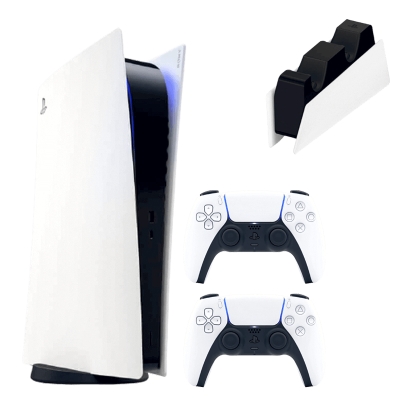 Набір Консоль Sony PlayStation 5 Digital Edition 825GB White Б/У  + Зарядний Пристрій Дротовий для DualSense + Геймпад Бездротовий DualSense - Retromagaz