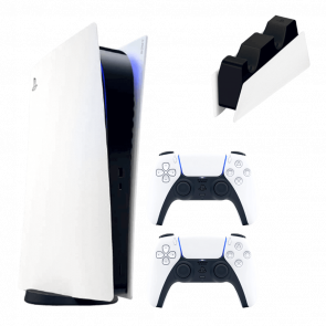Набір Консоль Sony PlayStation 5 Digital Edition 825GB White Б/У  + Зарядний Пристрій Дротовий для DualSense + Геймпад Бездротовий DualSense
