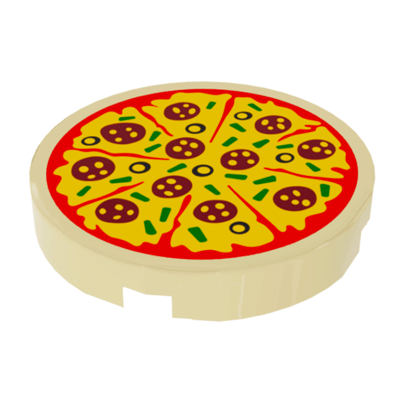 Плитка 2шт Lego Кругла Декоративна Bottom Stud Holder with Pizza Pepperoni and Olive 2 x 2 14769pb160 6174830 Tan Б/У - Retromagaz
