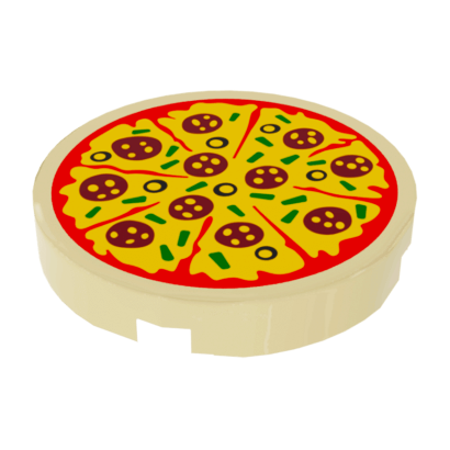 Плитка Lego Кругла Декоративна Bottom Stud Holder with Pizza Pepperoni and Olive with Slice Marks Pattern 2 x 2 14769pb160 6174830 Tan 2шт Б/У - Retromagaz