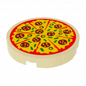 Плитка Lego Кругла Декоративна Bottom Stud Holder with Pizza Pepperoni and Olive with Slice Marks Pattern 2 x 2 14769pb160 6174830 Tan 2шт Б/У