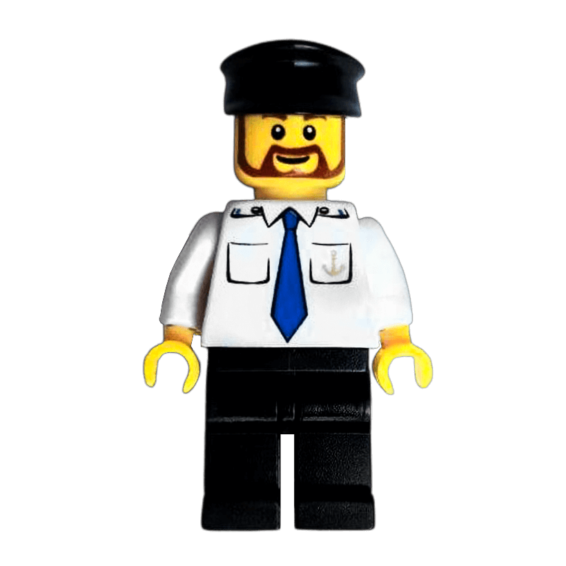 Фигурка Lego Harbor 973pb0434 Boat Captain with Blue Tie and Anchor on Pocket City boat012 Б/У - Retromagaz