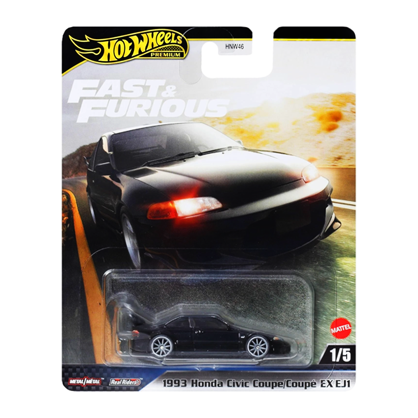 Машинка Premium Hot Wheels 1993 Honda Civic Coupe EX EJ1 Fast & Furious 1:64 JBL90 Black - Retromagaz