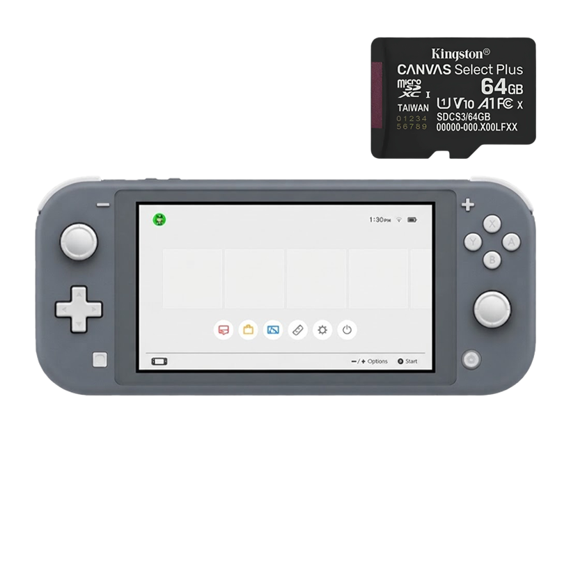 Набор Консоль Nintendo Switch Lite 32GB Grey Б/У + Карта памяти UHS-I U3 V30 A1 SD Adapter 64GB - Retromagaz