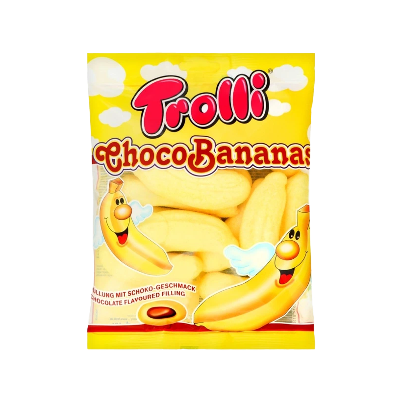 Цукерки Жувальні Trolli Choco Bananas з Шоколадною Начинкою 150g - Retromagaz