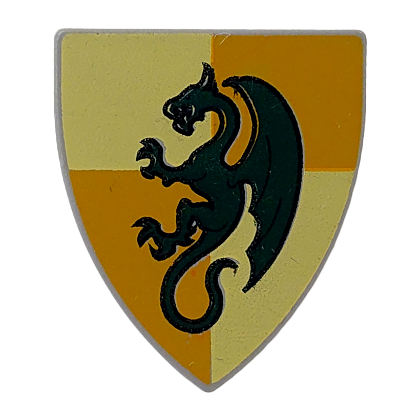 Оружие Lego Щит Triangular with Dark Green Dragon on Bright Light Yellow 3846pb028 4586334 Light Bluish Grey Б/У - Retromagaz