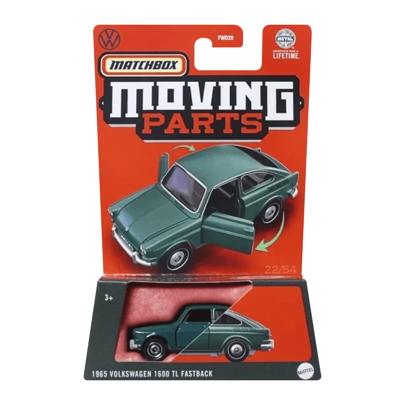 Тематическая Машинка Matchbox 1965 Volkswagen 1600 TL Fastback Moving Parts 1:64 FWD28/HVN19 Green - Retromagaz