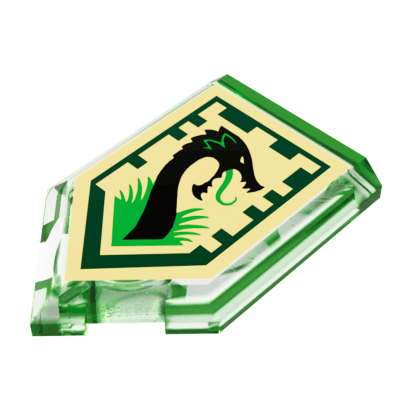 Плитка Lego Pentagonal Nexo Power Shield Jungle Dragon Модифікована Декоративна 2 x 3 22385pb012 6133304 6245472 Trans-Bright Green 4шт Б/У - Retromagaz
