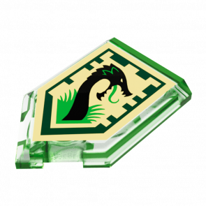 Плитка Lego Модифікована Декоративна 2 x 3 Pentagonal Nexo Power Shield Jungle Dragon 22385pb012 6133304 6245472 Trans-Bright Green 4шт Б/У - Retromagaz