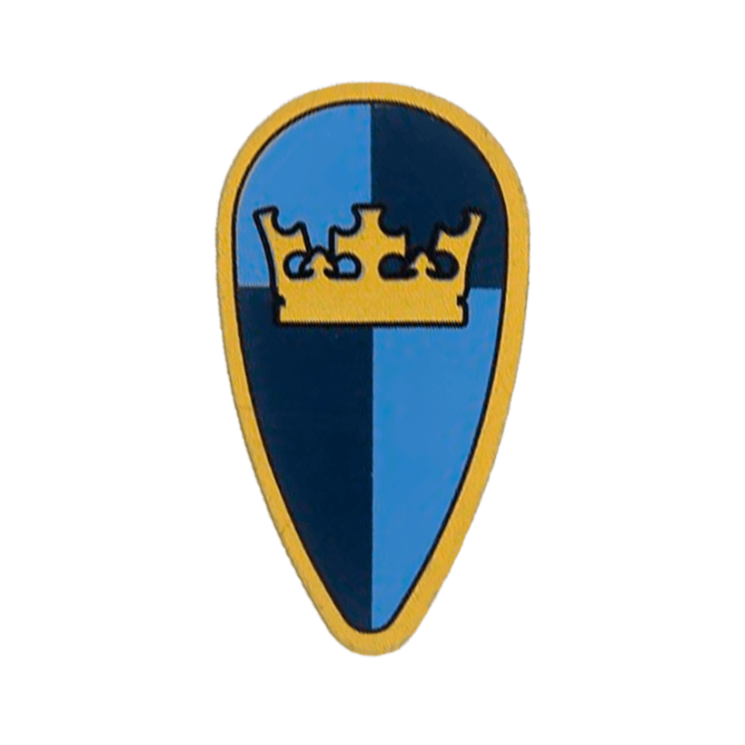 Оружие Lego Щит Ovoid with Gold Crown on Dark Blue Medium Blue Quarters 2586px14 4505973 Light Bluish Grey Б/У - Retromagaz