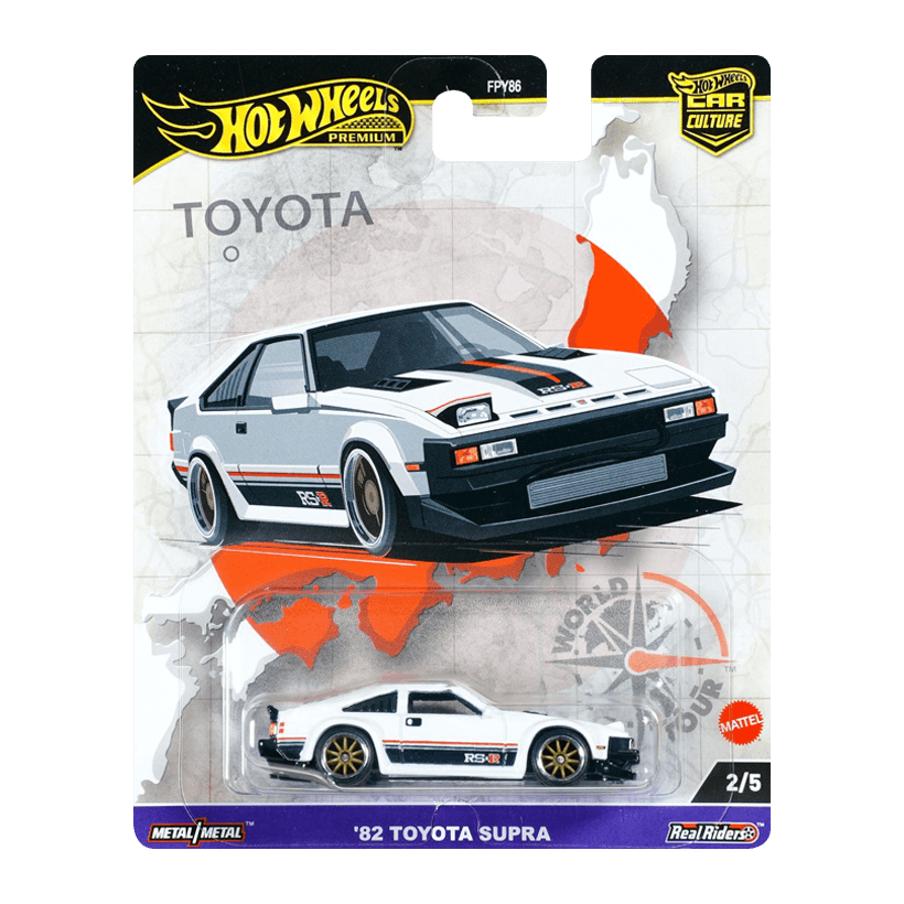Машинка Premium Hot Wheels '82 Toyota Supra World Tour 1:64 HRV97 White - Retromagaz