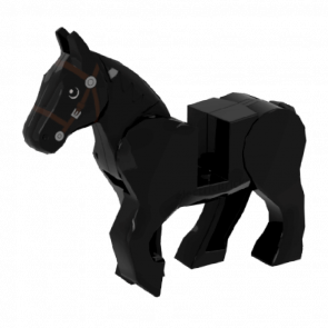 Фігурка Lego Horse Movable Legs Black and White Eyes White Pupils and Dark Brown Bridle Animals Земля 10352c01pb03 6037638 Black Б/У - Retromagaz