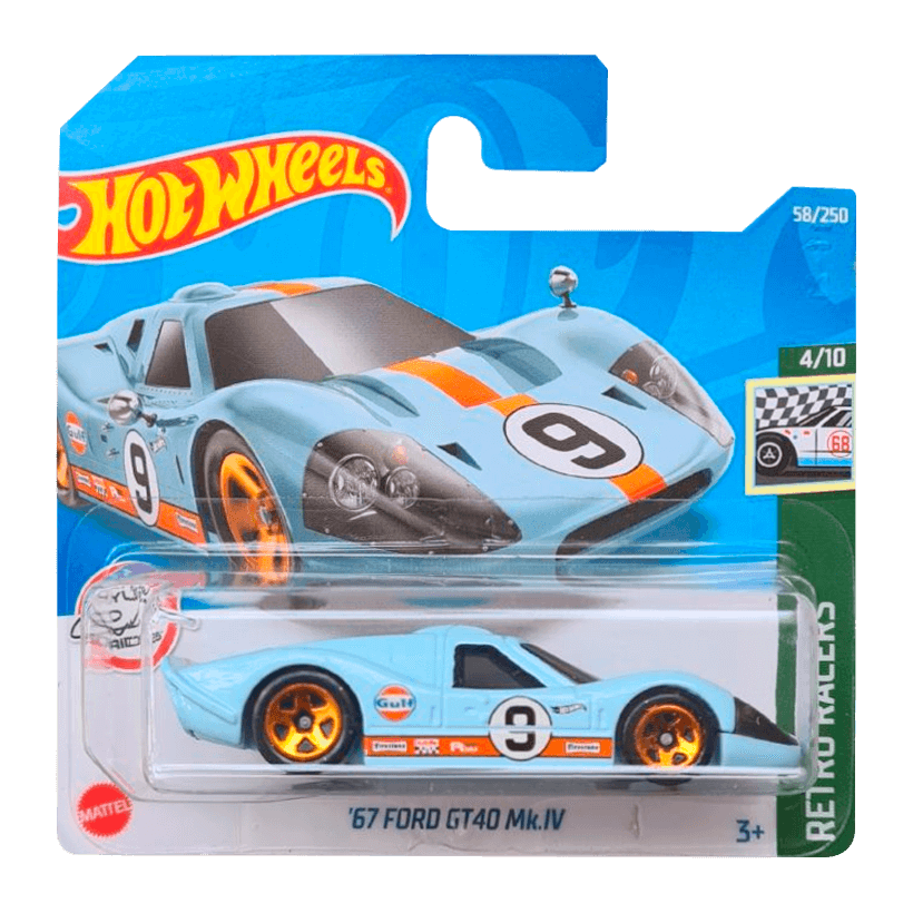 Машинка Базова Hot Wheels '67 Ford GT40 Mk.IV Gulf Retro Racers 1:64 HCT72 Light Blue - Retromagaz