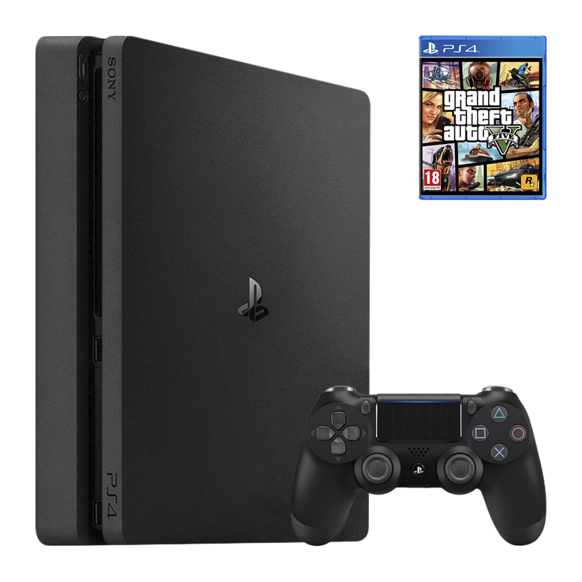 Набір Консоль Sony PlayStation 4 Slim 1TB Black Без Геймпада Б/У  + Гра Grand Theft Auto V Російські Субтитри - Retromagaz
