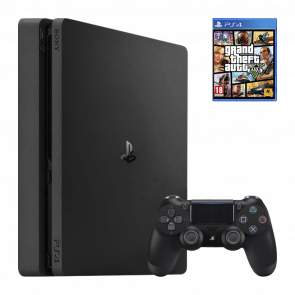 Набір Консоль Sony PlayStation 4 Slim 1TB Black Б/У  + Гра Grand Theft Auto V Російські Субтитри - Retromagaz