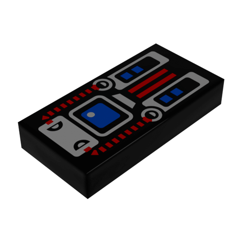 Плитка 2шт Lego Декоративна Groove with Spyrius Blue Screen Silver and Red Panel Pattern 1 x 2 3069bpx28 Black Б/У - Retromagaz