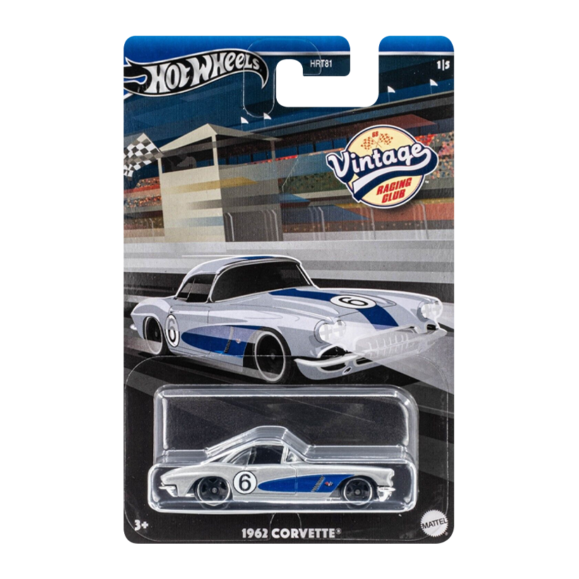 Тематическая Машинка Hot Wheels 1962 Corvette Vintage Racing Club 1:64 HRT81/HRV06 Grey - Retromagaz