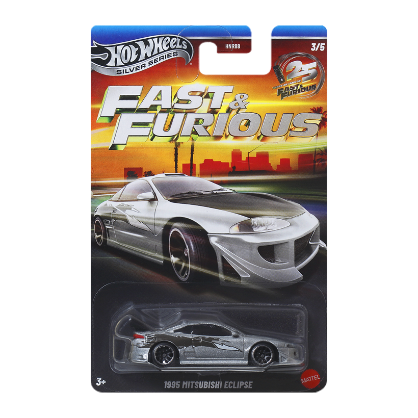 Тематична Машинка Hot Wheels Mitsubishi 1995 Mitsubishi Eclipse Fast & Furious 1:64 JKX22 Silver - Retromagaz