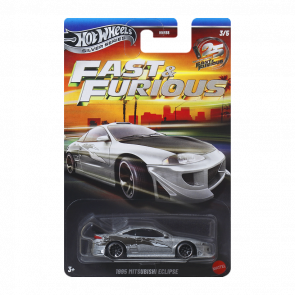 Тематична Машинка Hot Wheels Mitsubishi 1995 Mitsubishi Eclipse Fast & Furious 1:64 JKX22 Silver - Retromagaz