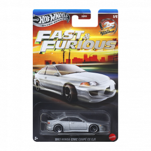 Тематична Машинка Hot Wheels 1993 Honda Civic Coupé EX EJ1 Fast & Furious 1:64 JKX20 Silver - Retromagaz