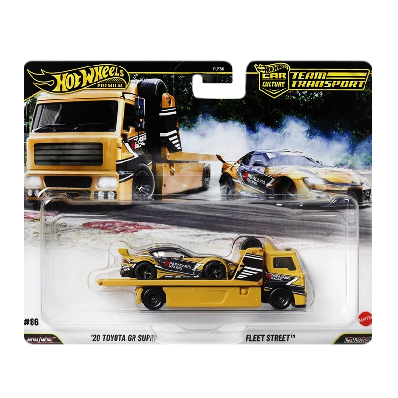 Машинка Premium 2шт Hot Wheels '20 Toyota GR Supra Trueno та Fleet Street Team Transport 1:64 JHX87 Yellow - Retromagaz