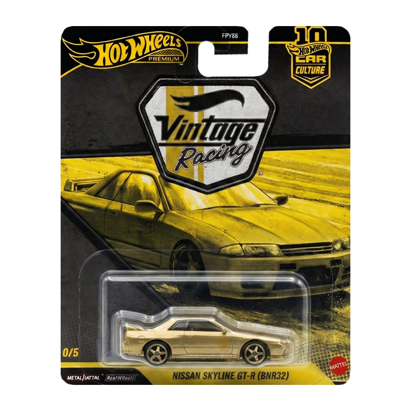 Машинка Premium Hot Wheels Nissan Skyline GT-R (BNR32) Chase Vintage Racing Club 1:64 JKF23 Gold - Retromagaz