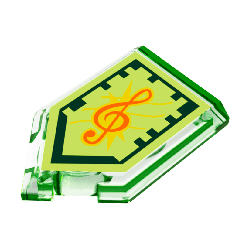 Плитка 4шт Lego Модифікована Декоративна Pentagonal Nexo Power Shield Pattern Tone of Power 2 x 3 22385pb070 6172163 Trans-Bright Green Б/У - Retromagaz