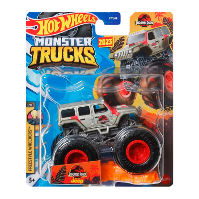 Машинка-Позашляховик Hot Wheels Jurassic Park Jeep Wrangler Monster Truck Freestyle Wreckers 1:64 HLT08 Grey - Retromagaz