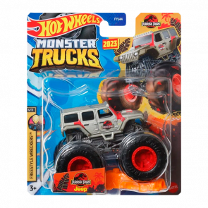 Машинка-Позашляховик Hot Wheels Jurassic Park Jeep Wrangler Monster Truck Freestyle Wreckers HLT08 Light Grey Новий - Retromagaz