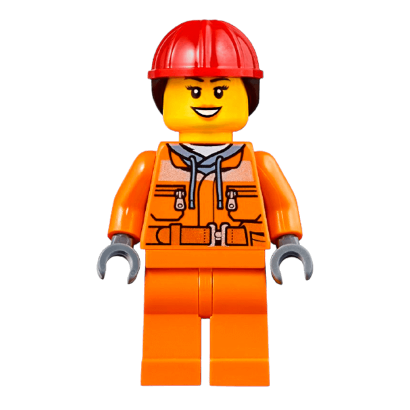 Фигурка Lego 973pb1895 Worker Red Helmet with Long Hair City Construction cty0528 Б/У - Retromagaz