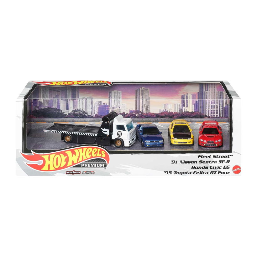 Машинка Premium 4шт Hot Wheels Nissan Sentra / Honda Civic EG / Toyota Celica / Fleet Street Japanese Tuners Diorama 1:64 HCR53 Blue - Retromagaz