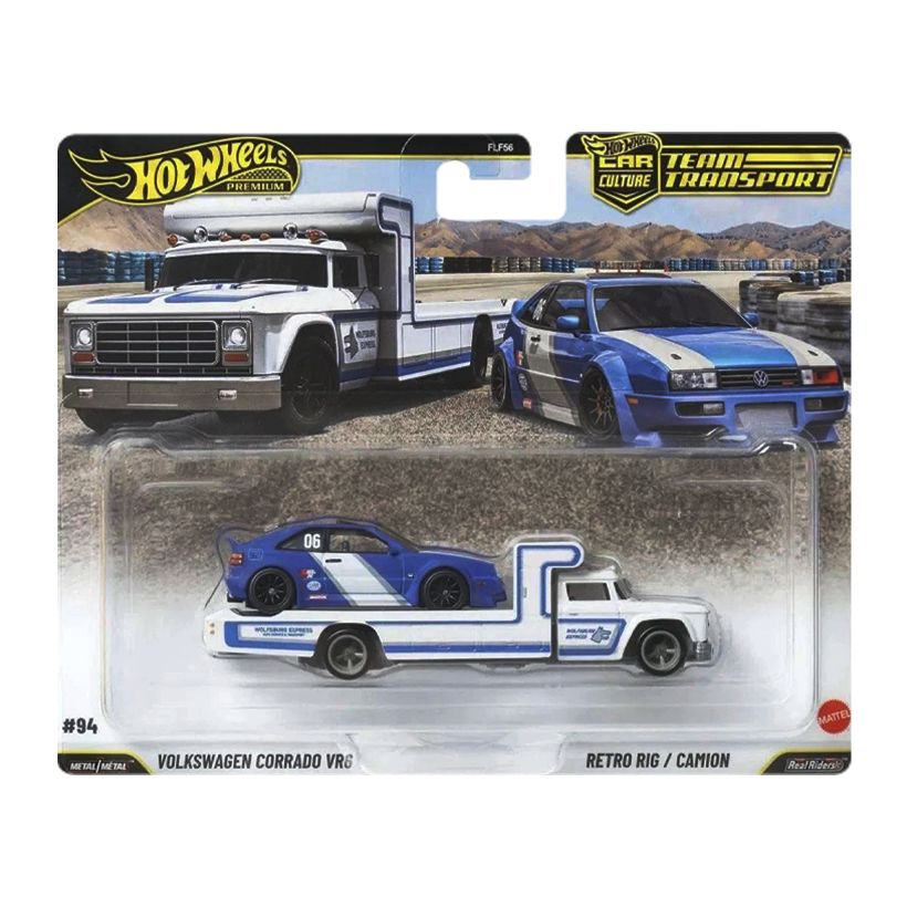 Машинка Premium 2шт Hot Wheels Volkswagen Corrado VR6 та Retro Rig Team Transport 1:64 JHX95 Blue - Retromagaz