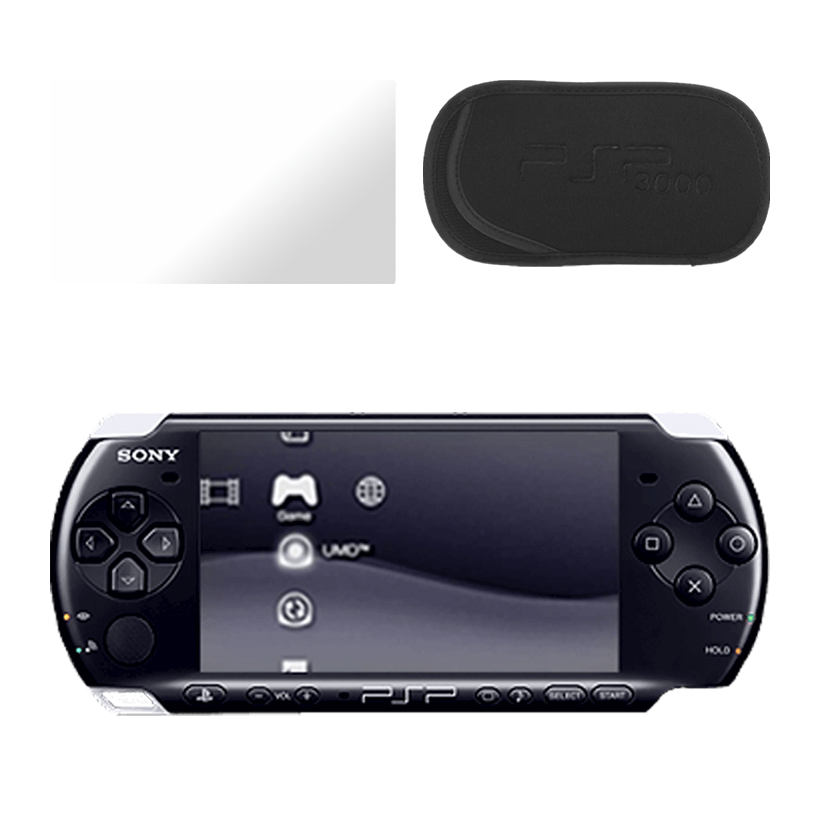 Набор Консоль Sony PlayStation Portable Slim PSP-3ххх Модифицированная 32GB Black Б/У  + Защитная Пленка RMC Trans-Clear Новый + Чехол Мягкий - Retromagaz