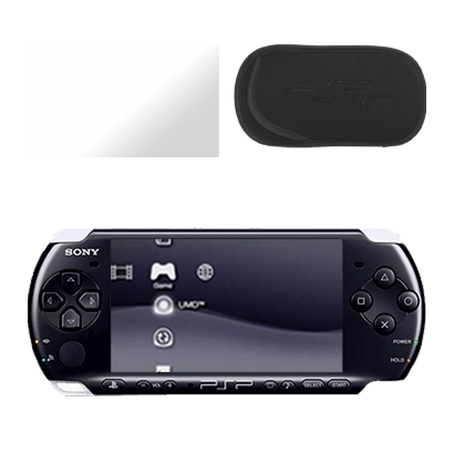 Набор Консоль Sony PlayStation Portable Slim PSP-3ххх Модифицированная 32GB Black + 5 Встроенных Игр Б/У  + Чехол Мягкий RMC Новый + Защитная Пленка  Trans Clear - Retromagaz