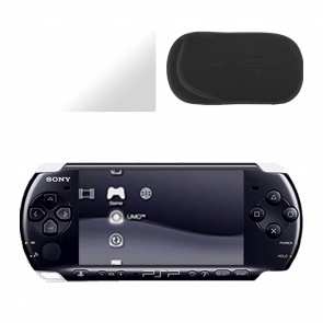 Набір Консоль Sony PlayStation Portable Slim PSP-3ххх Модифікована 32GB Black + 5 Вбудованих Ігор Б/У  + Чохол М'який RMC Новий + Захисна Плівка  Trans Clear Новий - Retromagaz