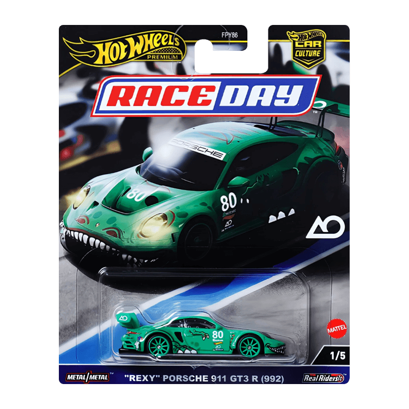 Машинка Premium Hot Wheels Porsche "Rexy" Porsche 911 GT3 R (992) Race Day 1:64 HRV72 Green - Retromagaz