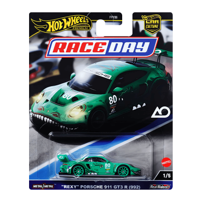 Машинка Premium Hot Wheels "Rexy" Porsche 911 GT3 R (992) Race Day 1:64 HRV72 Green - Retromagaz