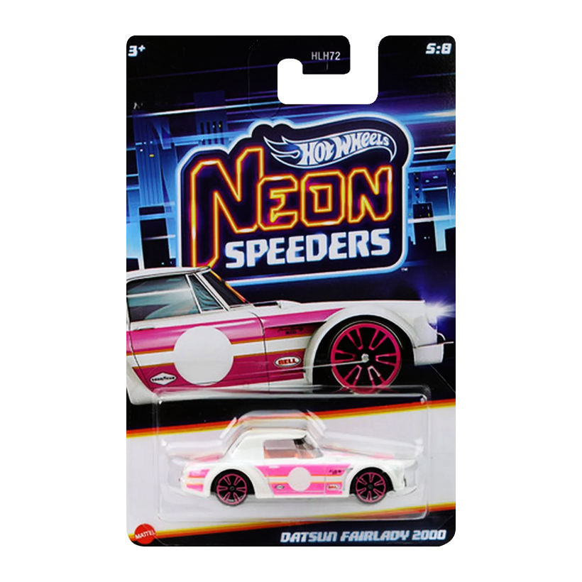 Тематическая Машинка Hot Wheels Datsun Fairlady 2000 Neon Speeders 1:64 JCB04 White - Retromagaz