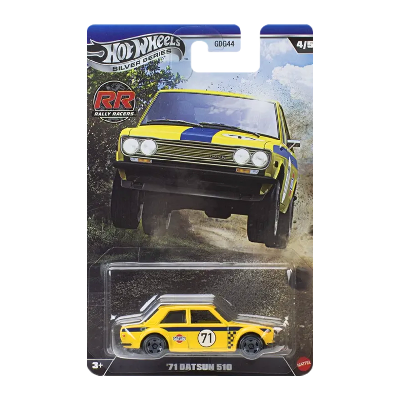 Тематична Машинка Hot Wheels '71 Datsun 510 Rally Champs 1:64 JKX64 Yellow - Retromagaz