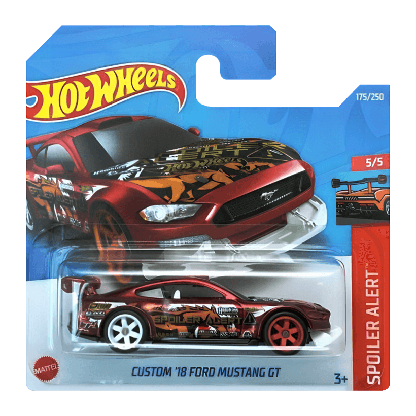 Машинка Базова Hot Wheels Custom '18 Ford Mustang GT Super Treasure Hunt STH Spoiler Alert 1:64 HCY18 Red - Retromagaz