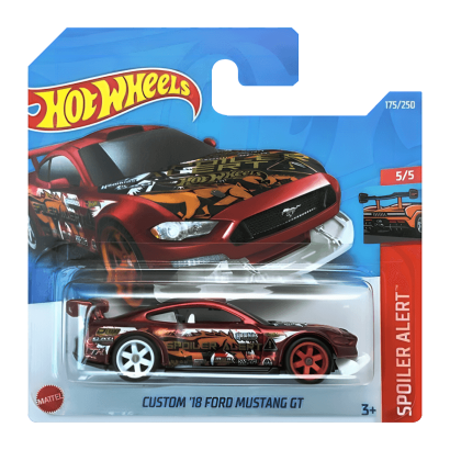 Машинка Базовая Hot Wheels Custom '18 Ford Mustang GT Super Treasure Hunt STH Spoiler Alert 1:64 HCY18 Red - Retromagaz