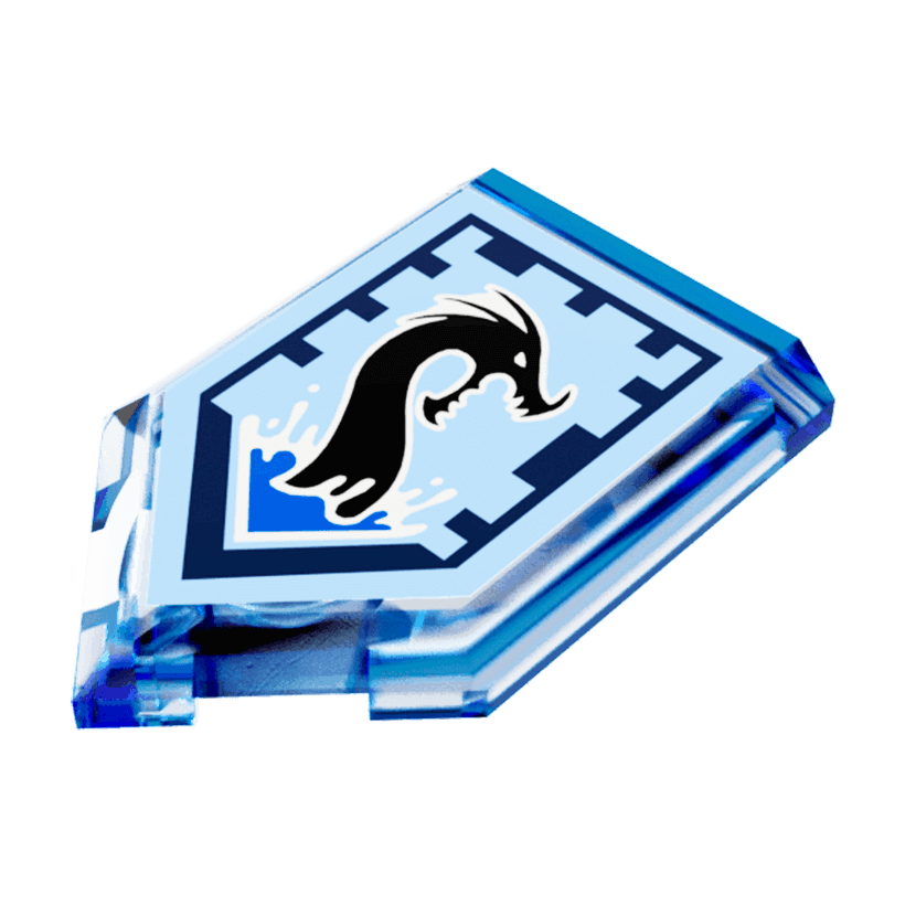 Плитка 4шт Lego Модифікована Декоративна Pentagonal Nexo Power Shield Pattern Sea Dragon 2 x 3 22385pb031 6133087 Trans-Dark Blue Б/У - Retromagaz