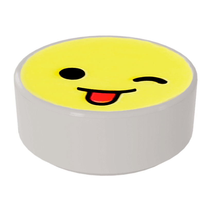 Плитка 10шт Lego Кругла Декоративна Emoji Bright Light Yellow Face Wink 1 x 1 98138pb129 35381pb129 6299968 White Б/У - Retromagaz