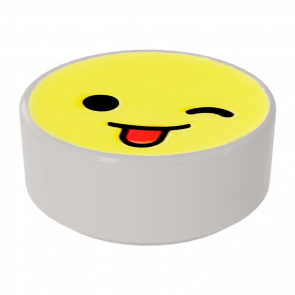 Плитка Lego Emoji Bright Light Yellow Face Wink Круглая Декоративная 1 x 1 98138pb129 35381pb129 6299968 White 10шт Б/У